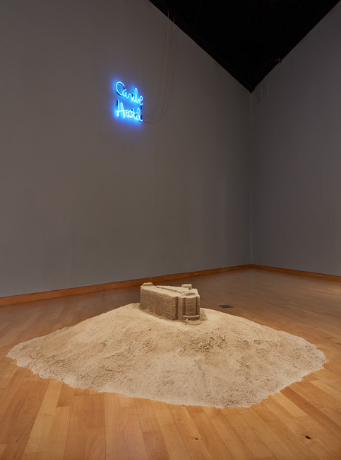 Yiyo Tirado Rivera, Caribe Hostil, 2020, and Castillo de arena I (Normandie)/Sand Castle I (Normandie), 2019/2021. Courtesy of the artist. Installation view of Constant Storm exhibition at USF Contemporary Art Museum. Photo: Will Lytch.
