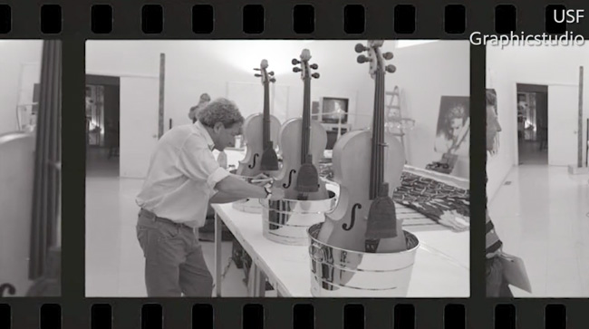 Robert Rauschenberg working at USF Graphicstudio
